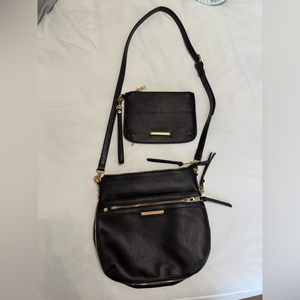 Poppy & Peonies Black Pebbled Crossbody Bag with Wristlet